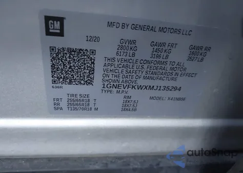 2021 Chevrolet Traverse Awd Ls z USA, uszkodzony, nr VIN 1GNEVFKWXMJ135294